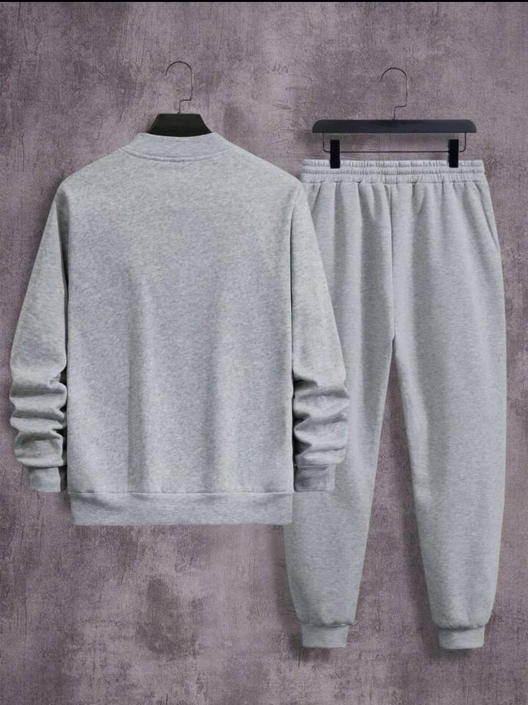 2 Pcs Men's Fleece Plain Zipper TrackSuit