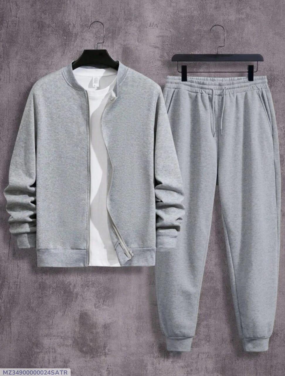 2 Pcs Men's Fleece Plain Zipper TrackSuit