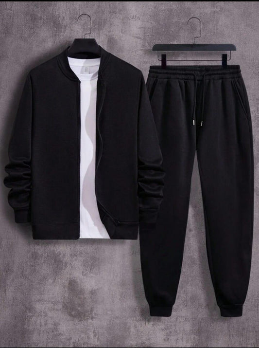 2 Pcs Men's Fleece Plain Zipper TrackSuit